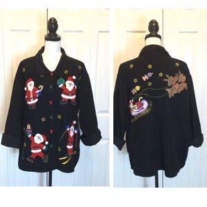 Carolina Colours Womens Vintage Black Corduroy Christmas Santa Shirt Size 18